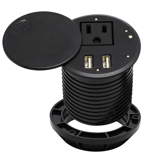 Desktop Power Grommet Desk Outlet Build-in 1 US Standard Outlet and 2 USB Ports Hidden Design with 6.56 FT Extension Power Cord for Office Home Furniture Hotel