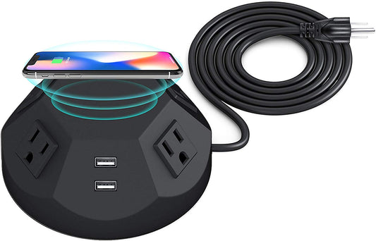 BTU Tower Power Strip Wireless Charger Desktop Charging-1500W 125V 4 Outlet Plug