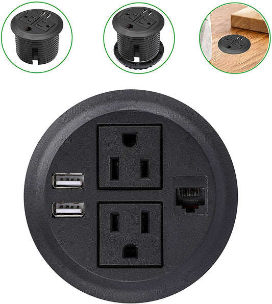 Desktop Hidden Power Grommet with 2 Power Socket & 2 USB Charging Ports