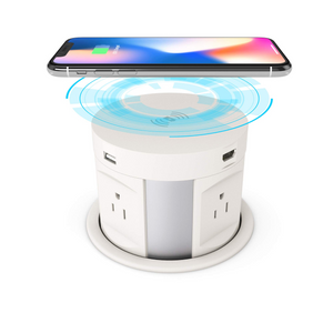 Automatic Pop Up Socket, Desk Retractable Recessed Power Strip, Pop Up Power Outlet with Wireless Charger