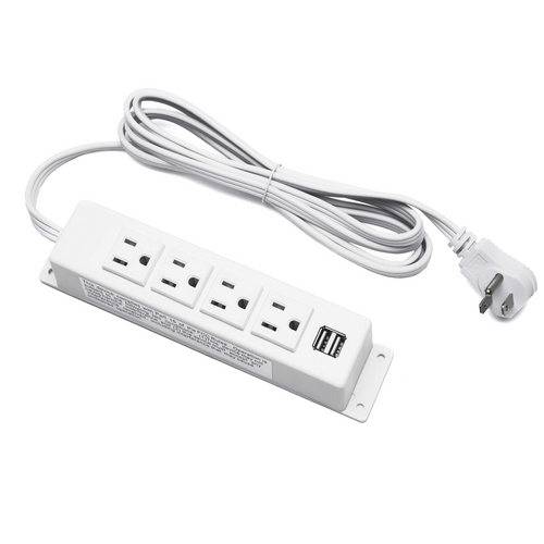 Wall Mount Power Strip, Power Strip with 2 USB Port and 4 AC Outlet, 6.56 FT Extension Cord Flat Plug Power Strip, Mountable Power Strip Outlet