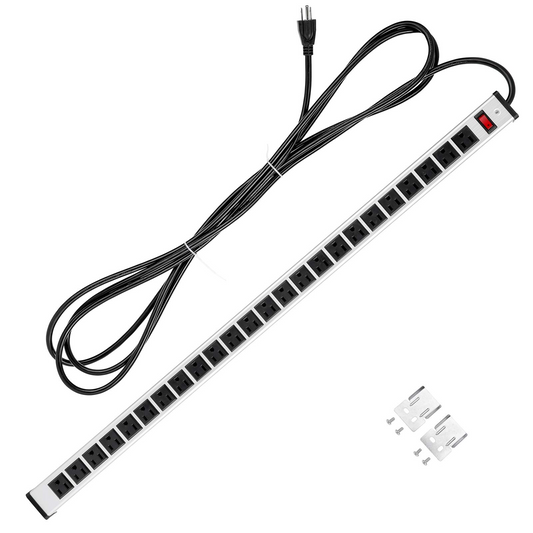 long Power Strip 24 Outlet Heavy Duty Multi Plug Outlet Aluminum Socket