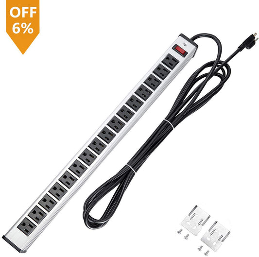 long Power Strip 16-Outlet  Metal 120V