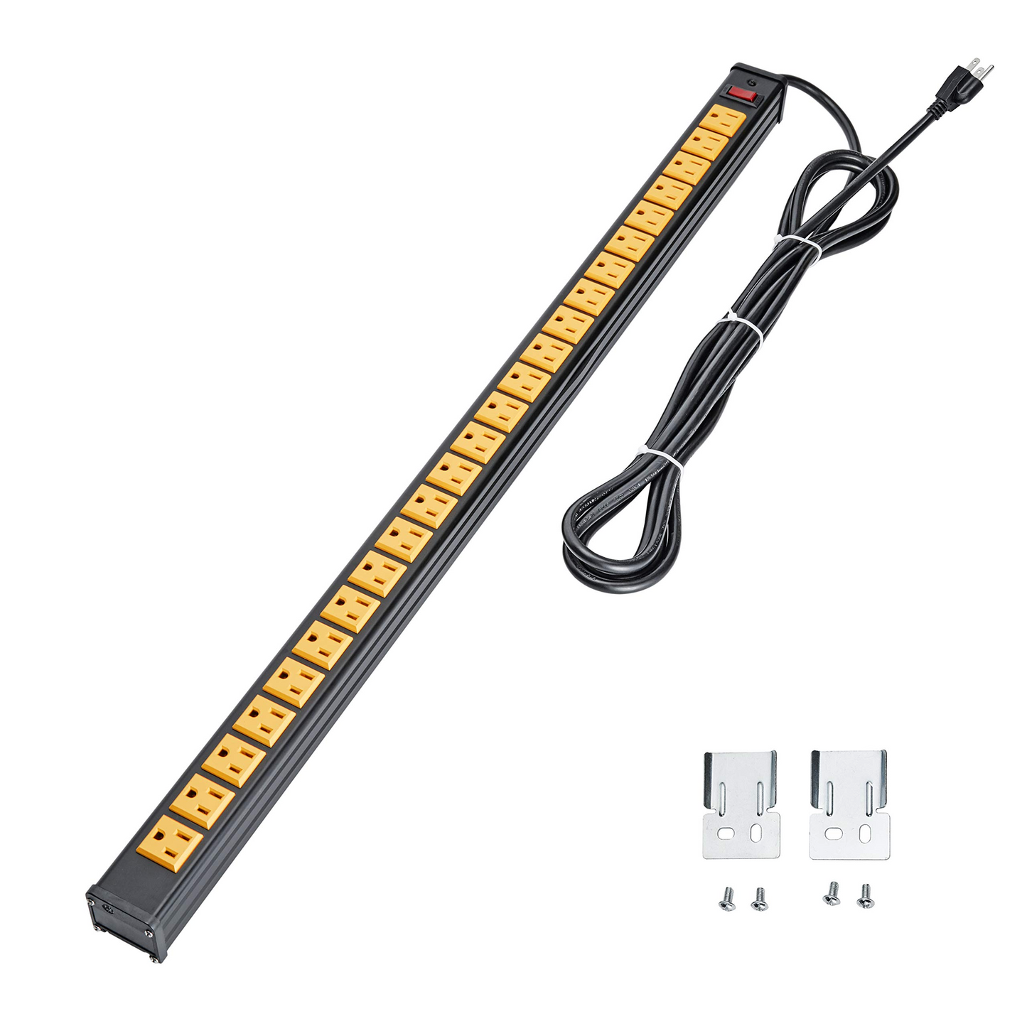 BTU Rack Mount Power Outlet Surge Protector Power Strip 24 Outlet Heavy Duty Multi Plug Outlet Aluminum Socket with Smart Circuit Breaker and 10 Ft Long Cord (Yellow)