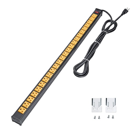 BTU 12 Outlet Heavy Duty Metal Power Strip, Surge Protector Wall Mount Socket with 6FT Extension Cord, 125V/15A, for Work Bench/Shop Garage