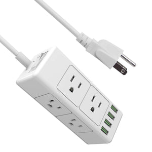 Power Strip with USB, BTU Surge Protector Power Strip with 4 USB Ports & 6 Outlet (3 Side), 5FT Extension Power Cord, ETL Listed, White