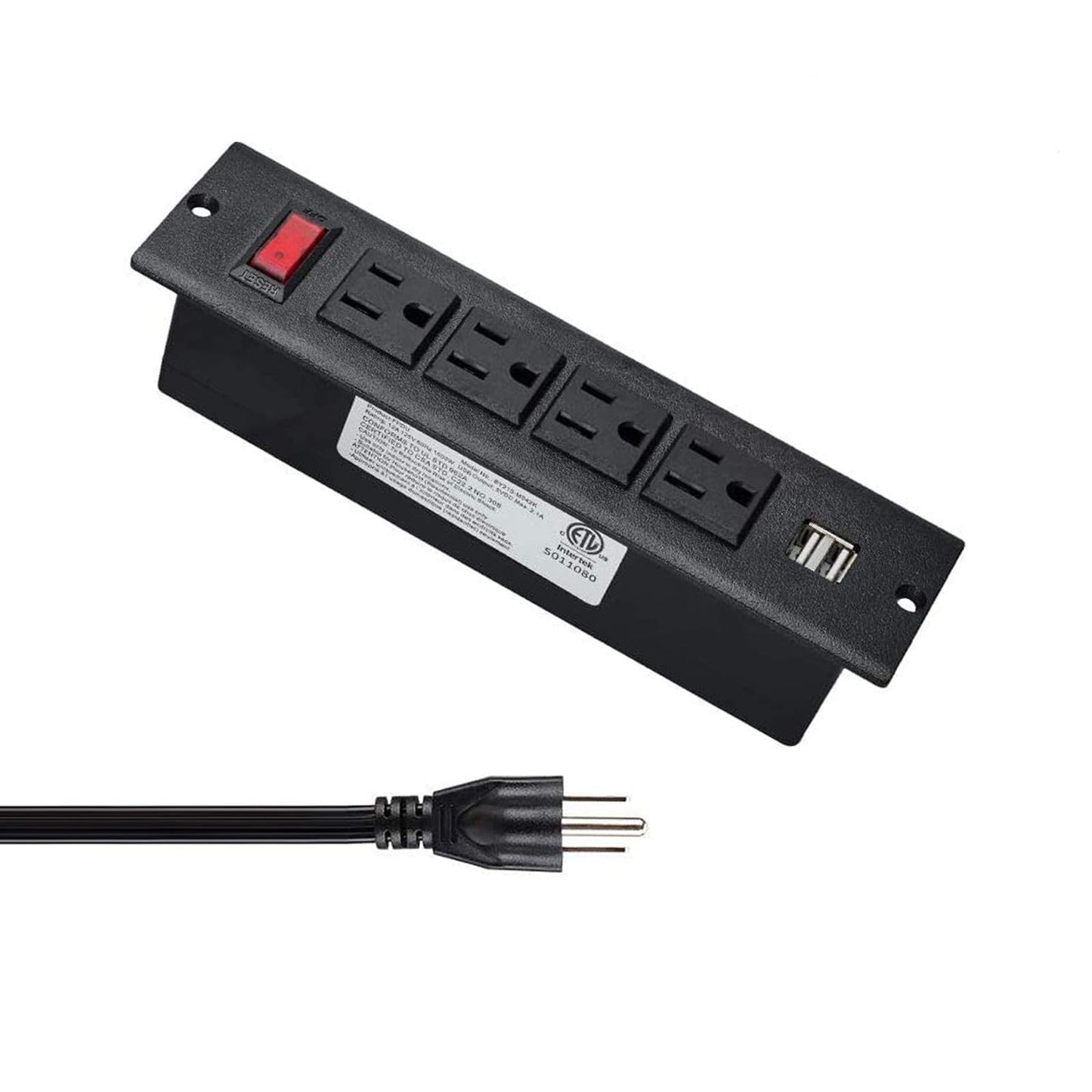 Conference Recessed Power Strip, Desktop Power Grommet with Switch, Recessed Desk Outlet Socket, 6.56ft Extension Cord, 4 Outlet, 2 USB Ports (Black)