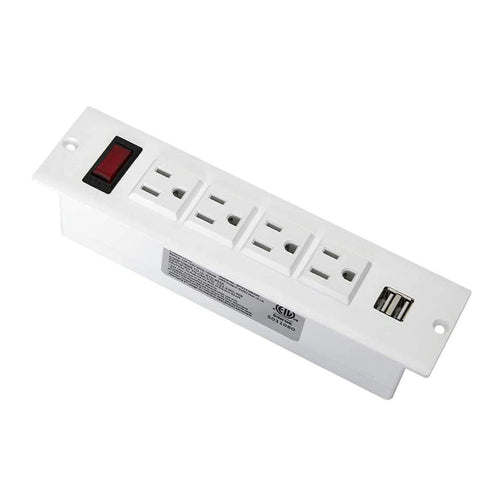 Conference Recessed Power Strip, Desktop Power Grommet with Switch, Recessed Desk Outlet Socket, 6.56ft Extension Cord, 4 Outlet, 2 USB Ports (White)