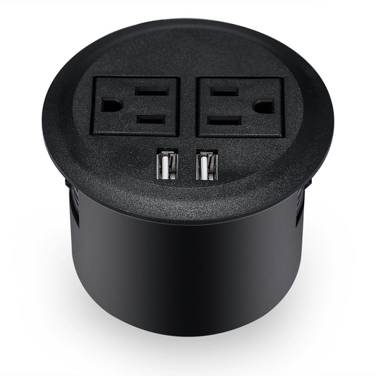 Desktop Power Grommet Power Outlet Socket Desk Data Center 2 Outlet with 2 USB Ports with 10 FT Extension Cord
