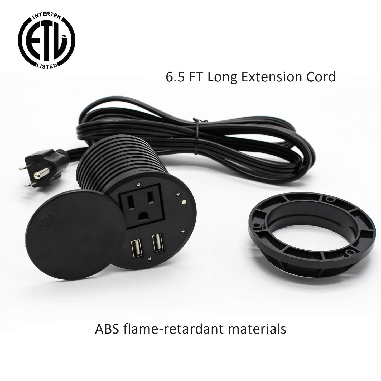 Desktop Power Grommet Desk Outlet Build-in 1 US Standard Outlet and 2 USB Ports Hidden Design with 6.56 FT Extension Power Cord for Office Home Furniture Hotel