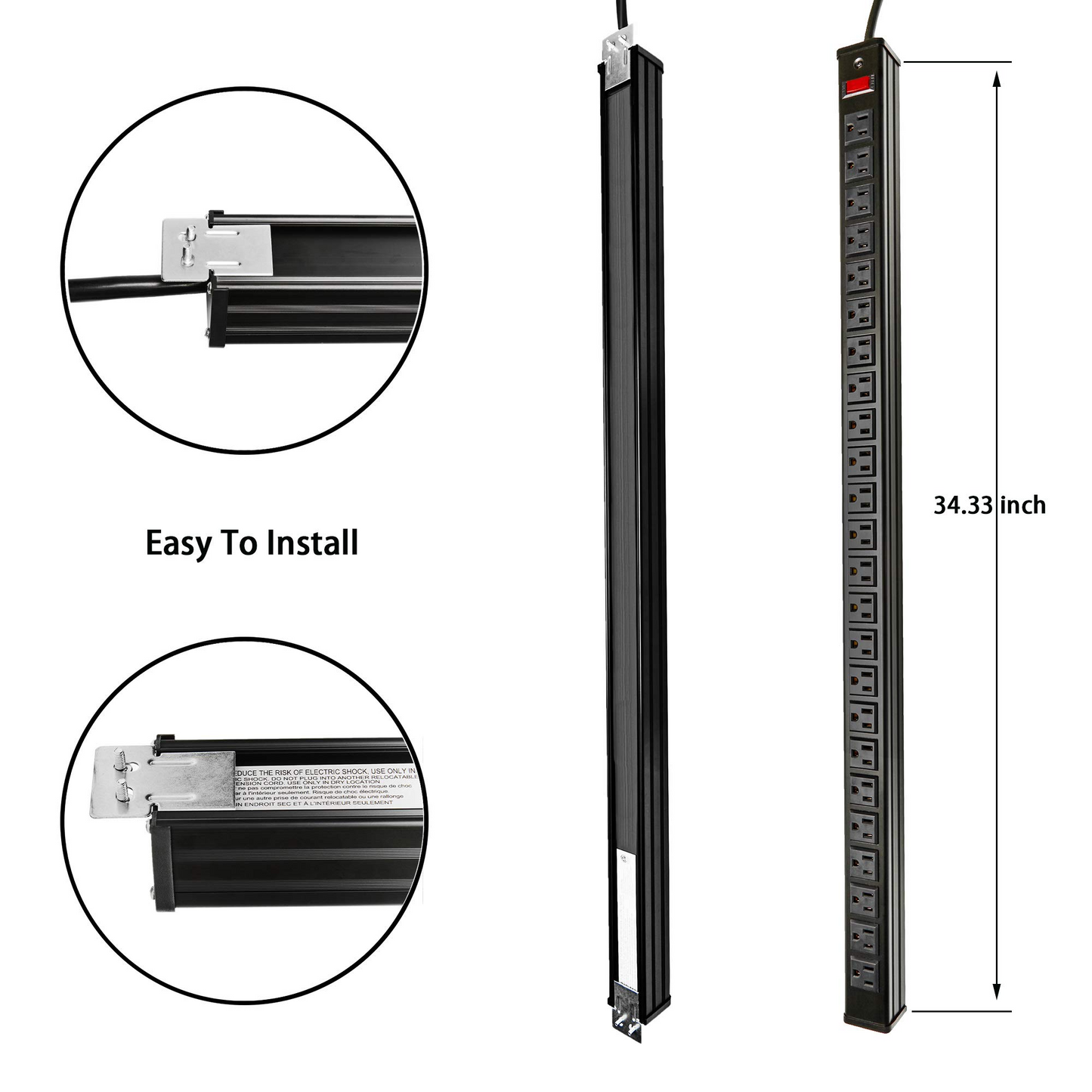long Power Strips 24 Outlet Heavy Duty Multi Plug Outlet Aluminum Socket with Smart Circuit Breaker