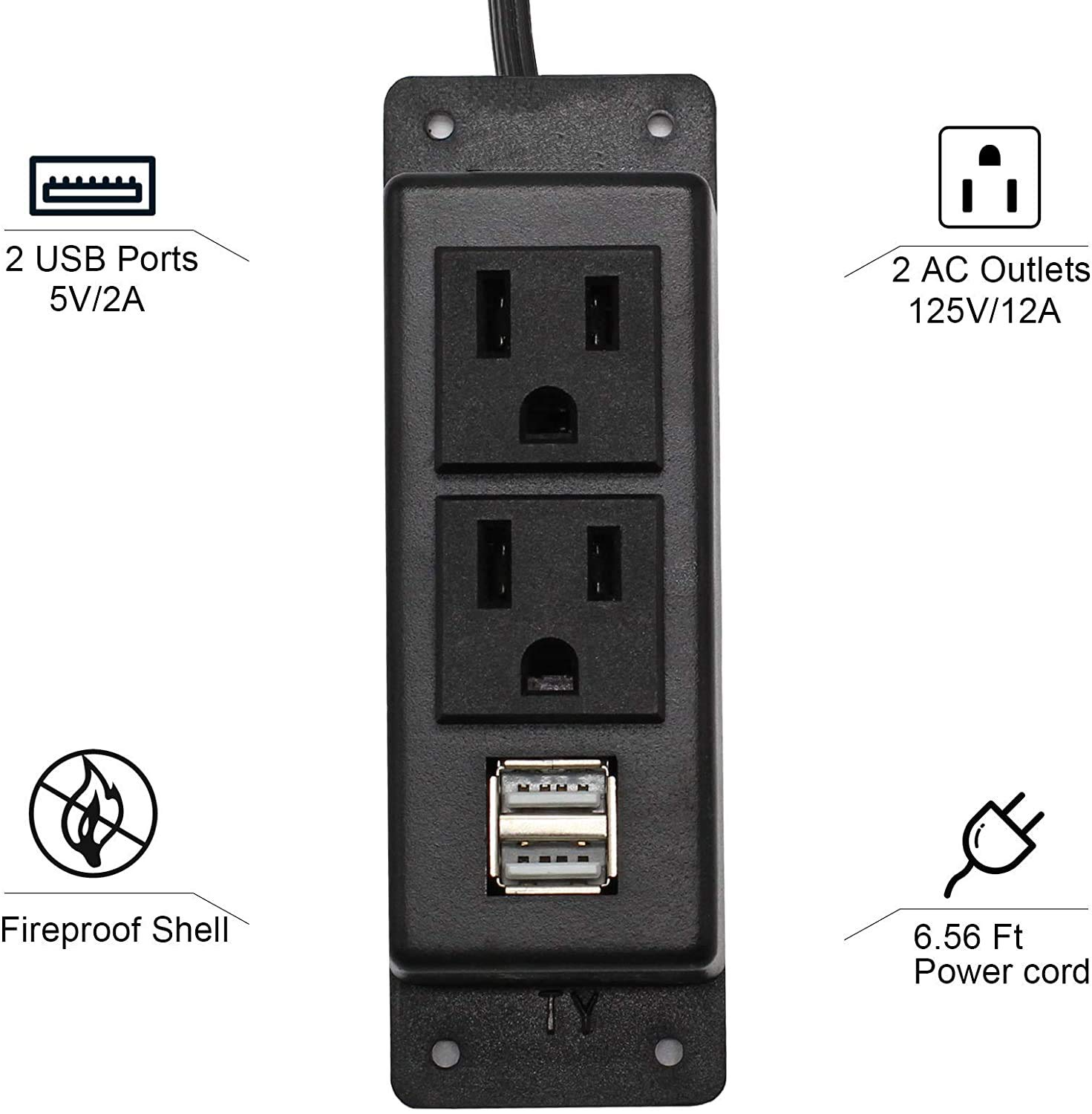 Power Strip with USB, BTU Desktop Power Outlet with 2 AC Outlets, 2 USB ...
