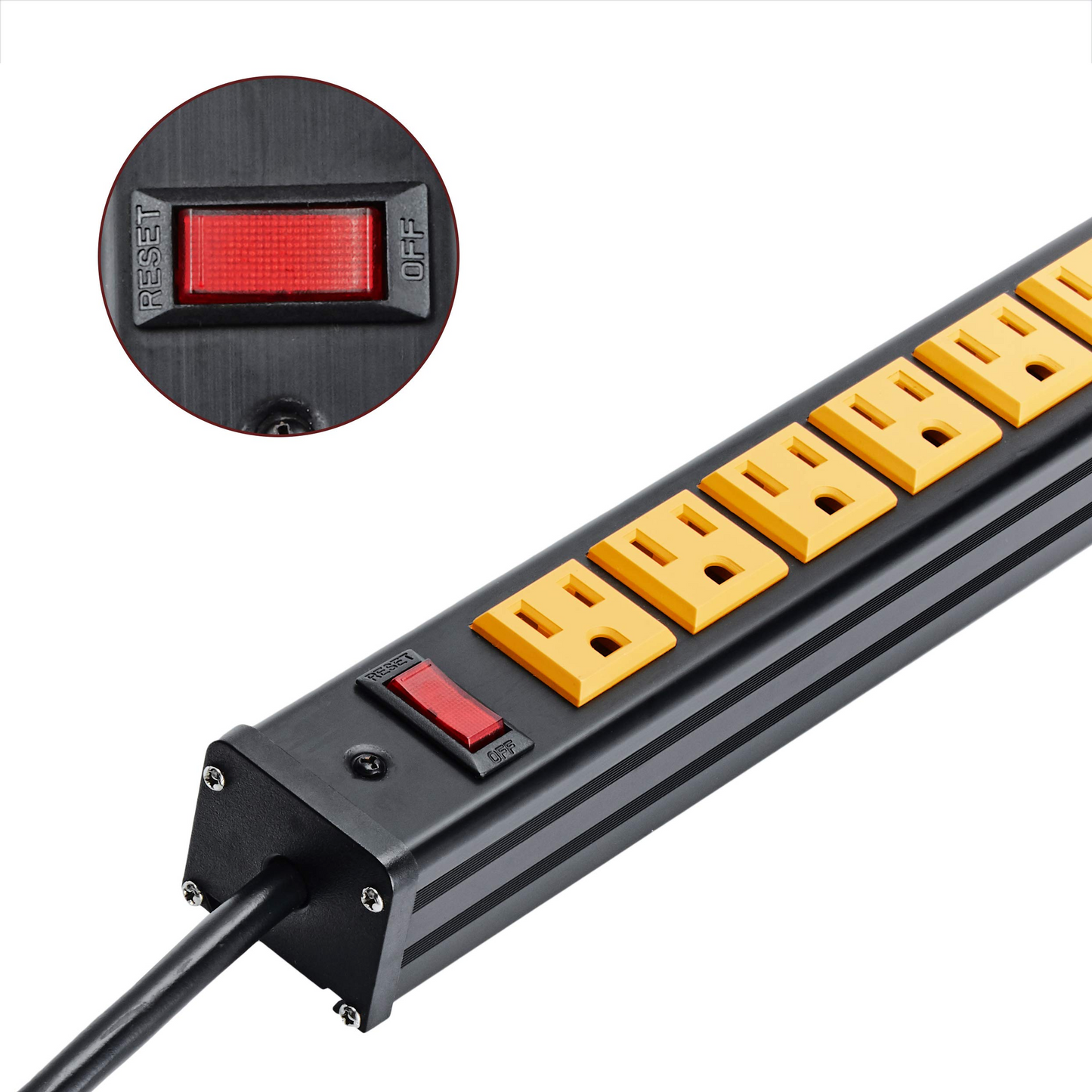 BTU Rack Mount Power Outlet Surge Protector Power Strip 24 Outlet Heavy Duty Multi Plug Outlet Aluminum Socket with Smart Circuit Breaker and 10 Ft Long Cord (Yellow)