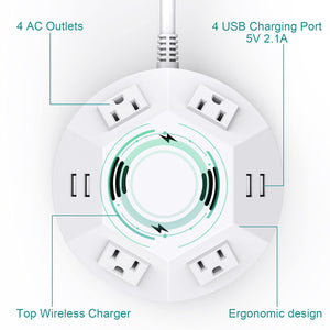 Power Strip Tower BTU Surge Protector Power Strip 4 AC Outlet with 4 USB Ports Charging Station 6.56 FT Extension Cord for PC Tablet Computer Office Dorm Room Home