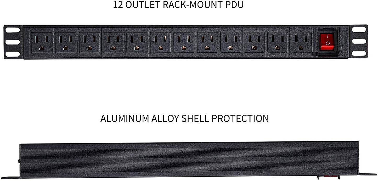 Network Grade 12 Right Angle Outlets Rackmount PDU Power Strip with 6ft Cord,