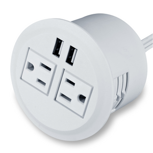 Desktop Power Grommet Power Outlet Socket Desk Data Center 2 Outlet with 2 USB Ports with 10 FT Extension Cord(White)