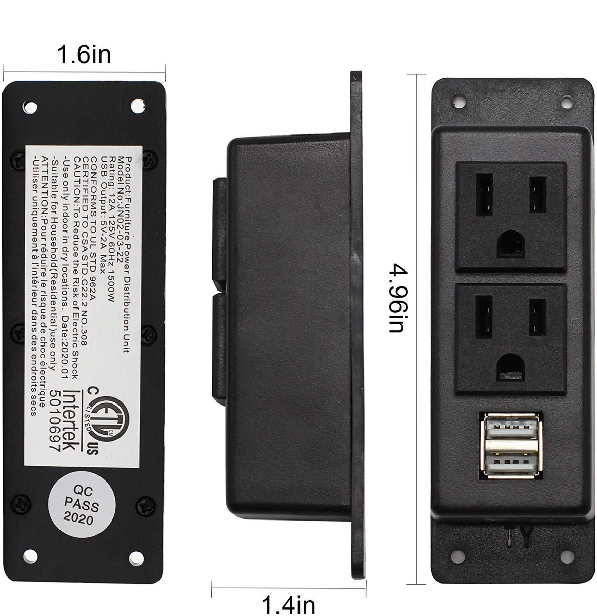 Power Strip with USB, BTU Desktop Power Outlet with 2 AC Outlets, 2 USB ...