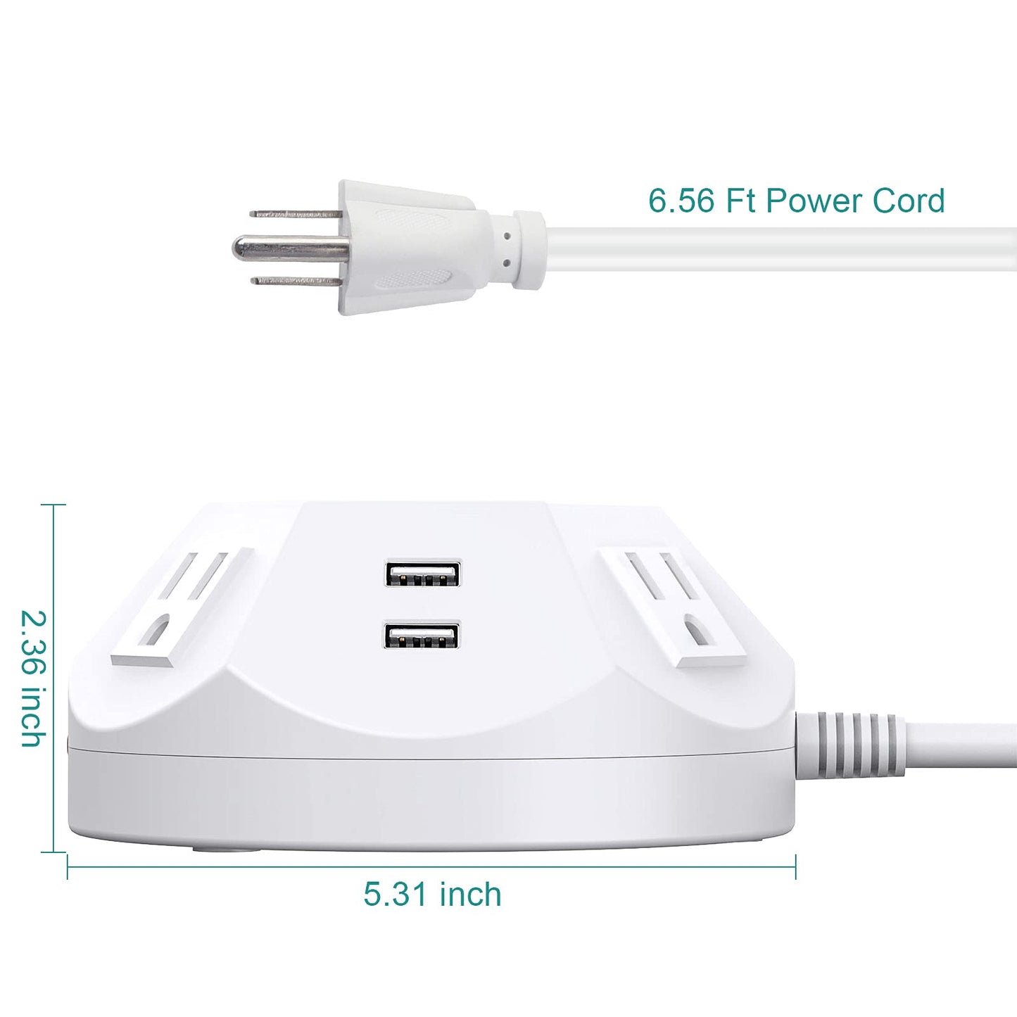 Power Strip Tower BTU Surge Protector Power Strip 4 AC Outlet with 4 USB Ports Charging Station 6.56 FT Extension Cord for PC Tablet Computer Office Dorm Room Home