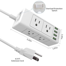 将图片加载到图库查看器，Power Strip with USB, BTU Surge Protector Power Strip with 4 USB Ports &amp; 6 Outlet (3 Side), 5FT Extension Power Cord, ETL Listed, White