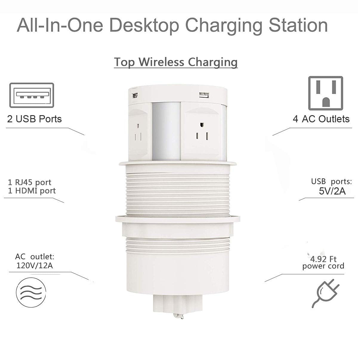 Automatic Pop Up Socket, Desk Retractable Recessed Power Strip, Pop Up Power Outlet with Wireless Charger