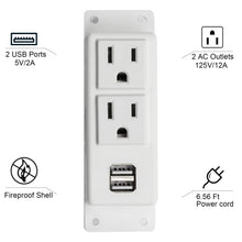 Load image into Gallery viewer, Desktop Power Outlet with 2 AC Outlets, 2 USB Ports, 6.56ft Extension Cord, Mountable Under Desk, Workbench, Nightstand, Dresser, Table, White