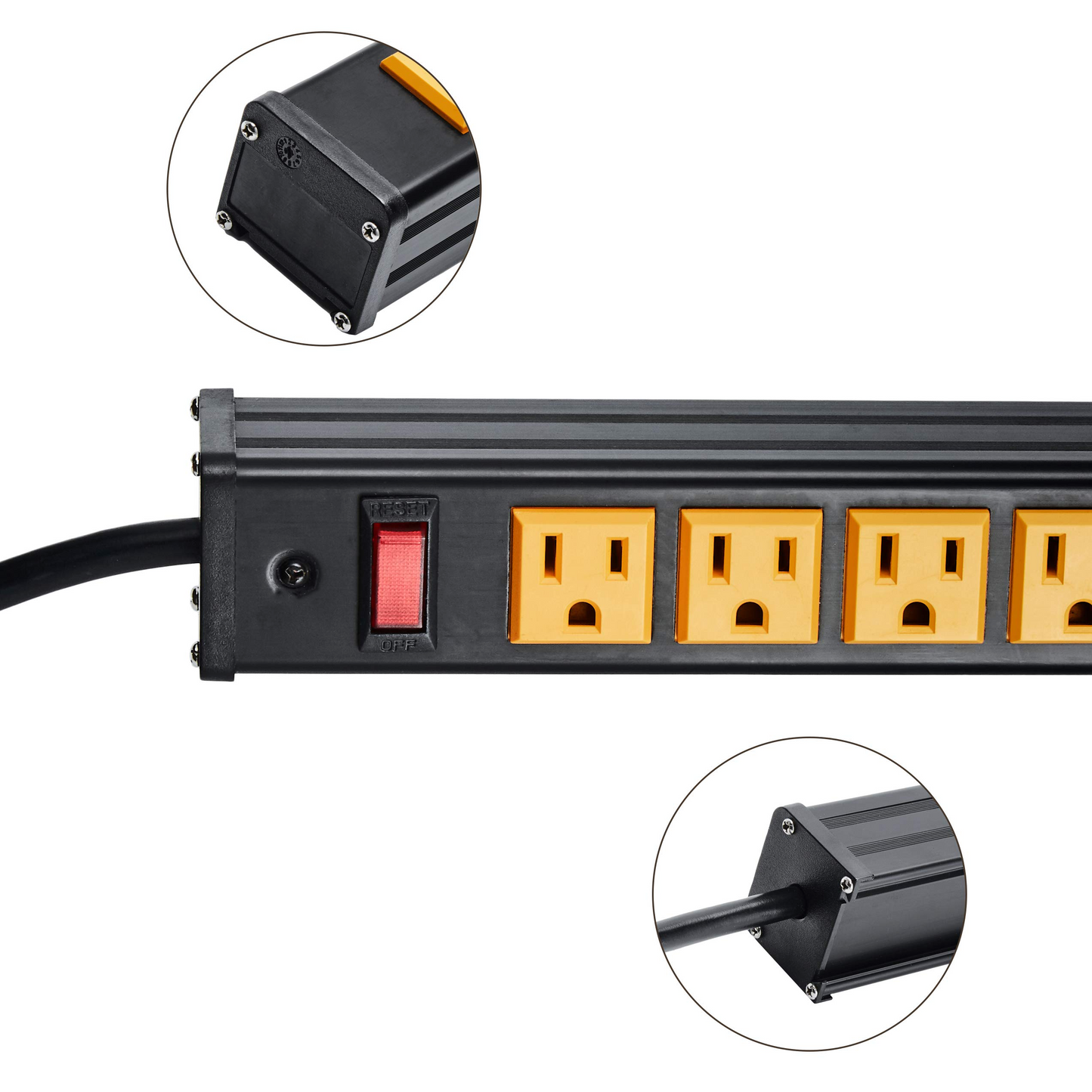 BTU Rack Mount Power Outlet Surge Protector Power Strip 24 Outlet Heavy Duty Multi Plug Outlet Aluminum Socket with Smart Circuit Breaker and 10 Ft Long Cord (Yellow)