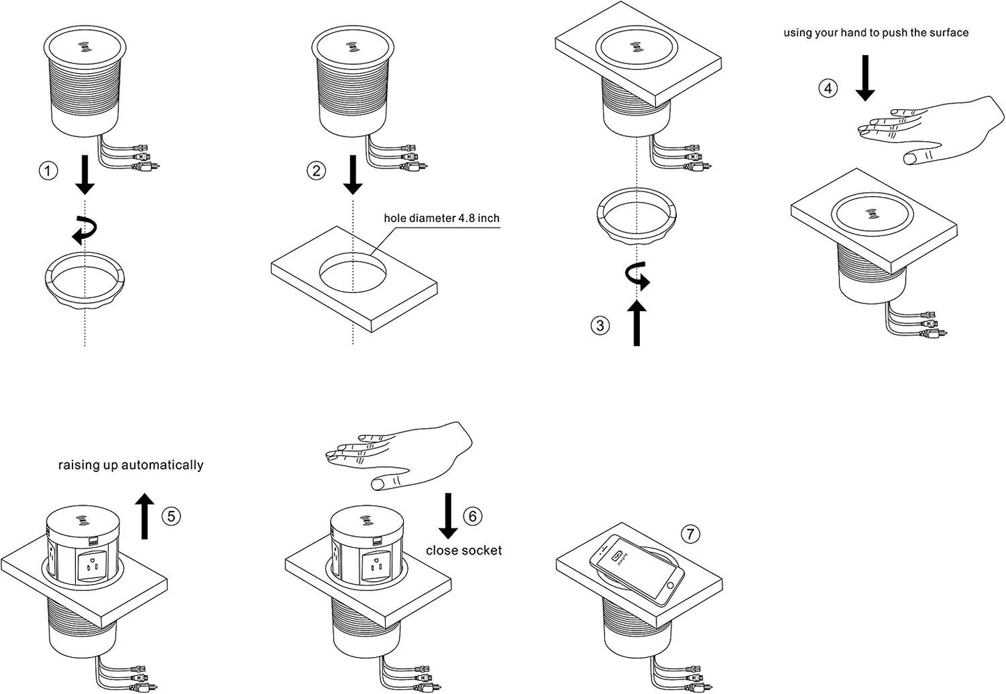 Automatic Pop Up Outlet Surge Protector Retractable Hidden Recessed Power Strip