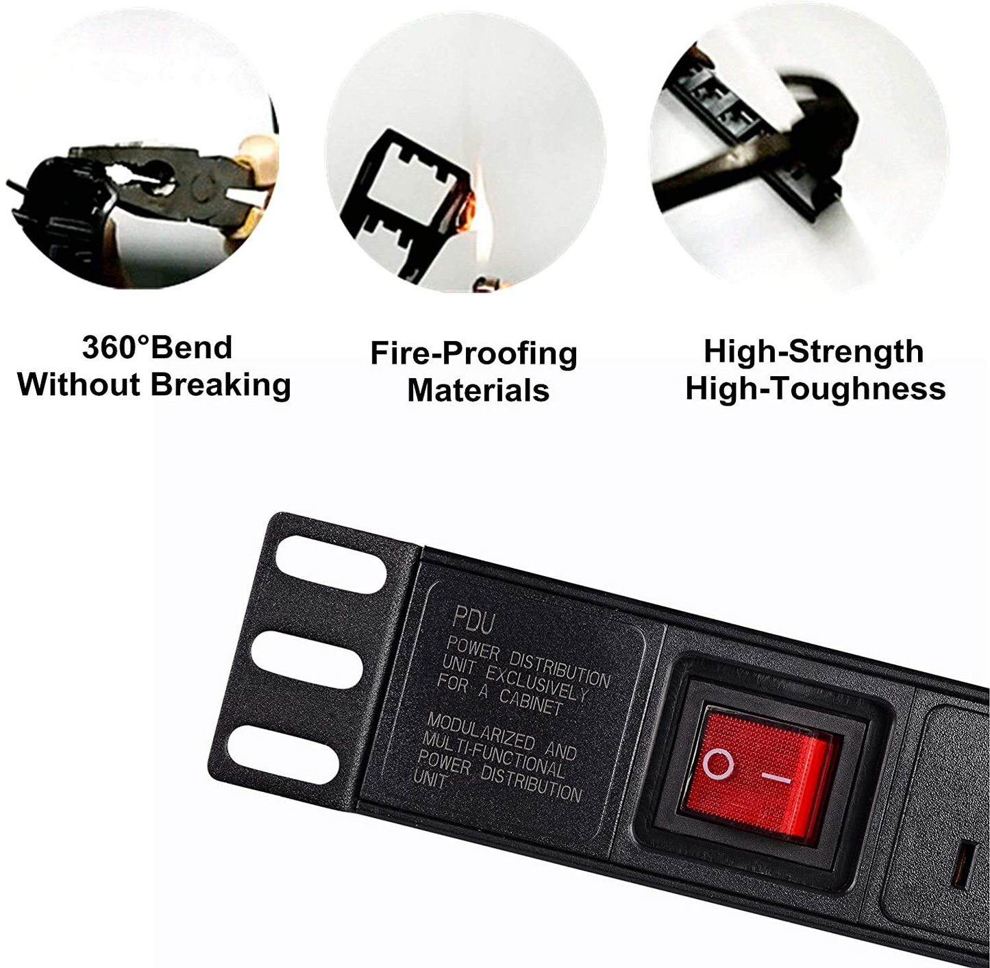 BTU Power Strip Surge Protector Rack-Mount PDU, 8 Right Angle Outlets Wide-Spaced, 15A/125V, 6ft Cord, Black
