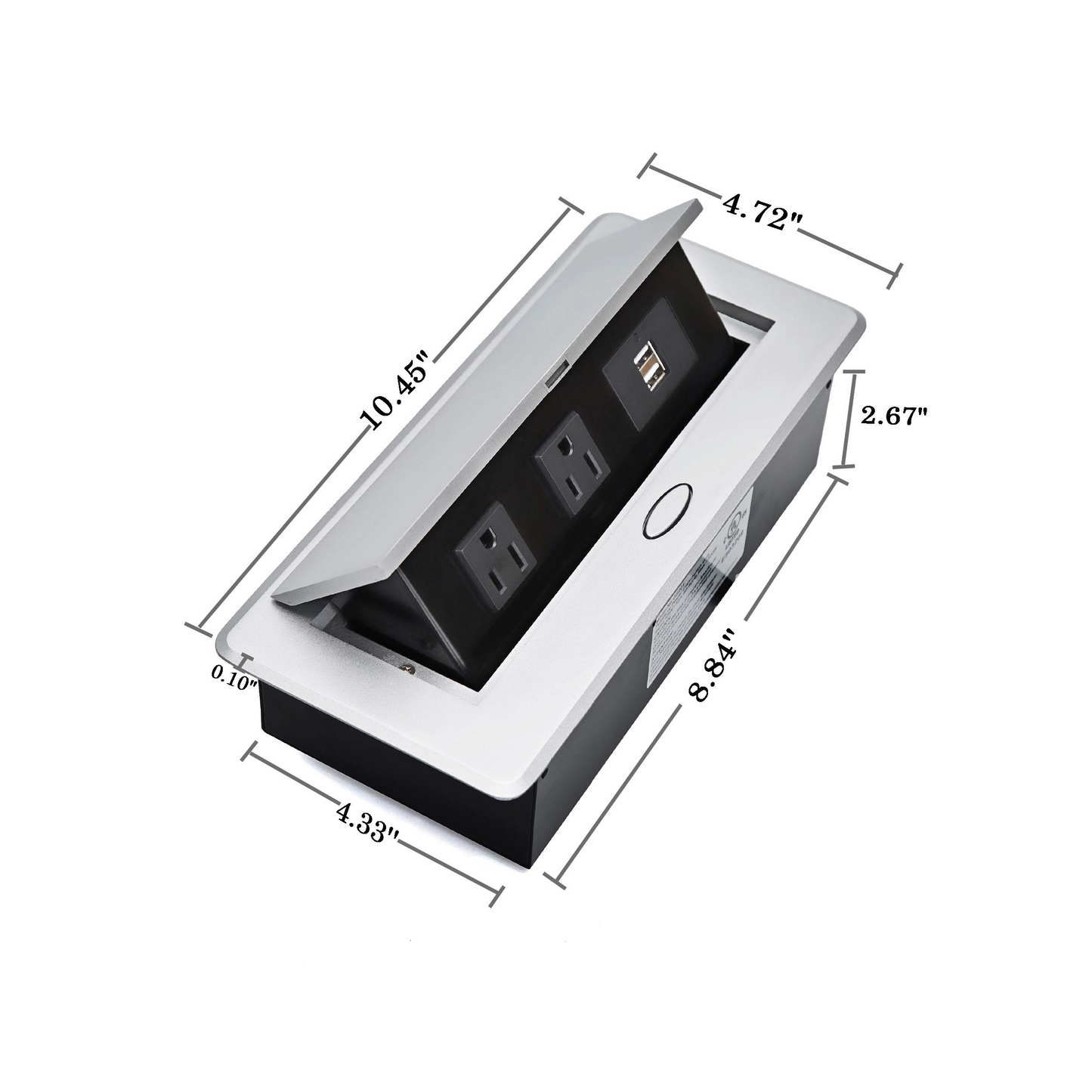 UL Approval Power Strip, Hidden Pop Up Outlet Table Connection Box, Desktop Socket with 2 Outlets & 2 USB Charging Ports for Conference Room Countertop (Silver)