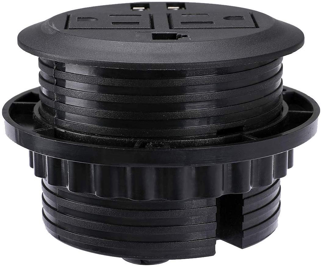 Desktop Hidden Power Grommet with 2 Power Socket & 2 USB Charging Ports
