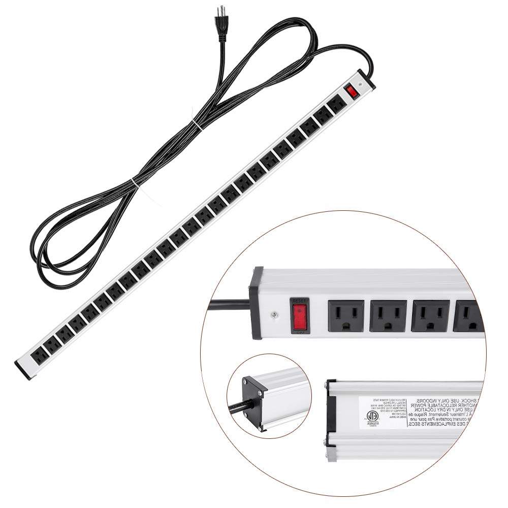 long Power Strip 24 Outlet Heavy Duty Multi Plug Outlet Aluminum Socket