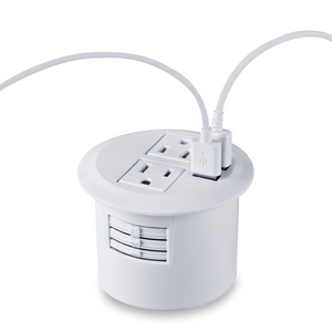 Desktop Power Grommet Power Outlet Socket Desk Data Center 2 Outlet with 2 USB Ports with 10 FT Extension Cord(White)