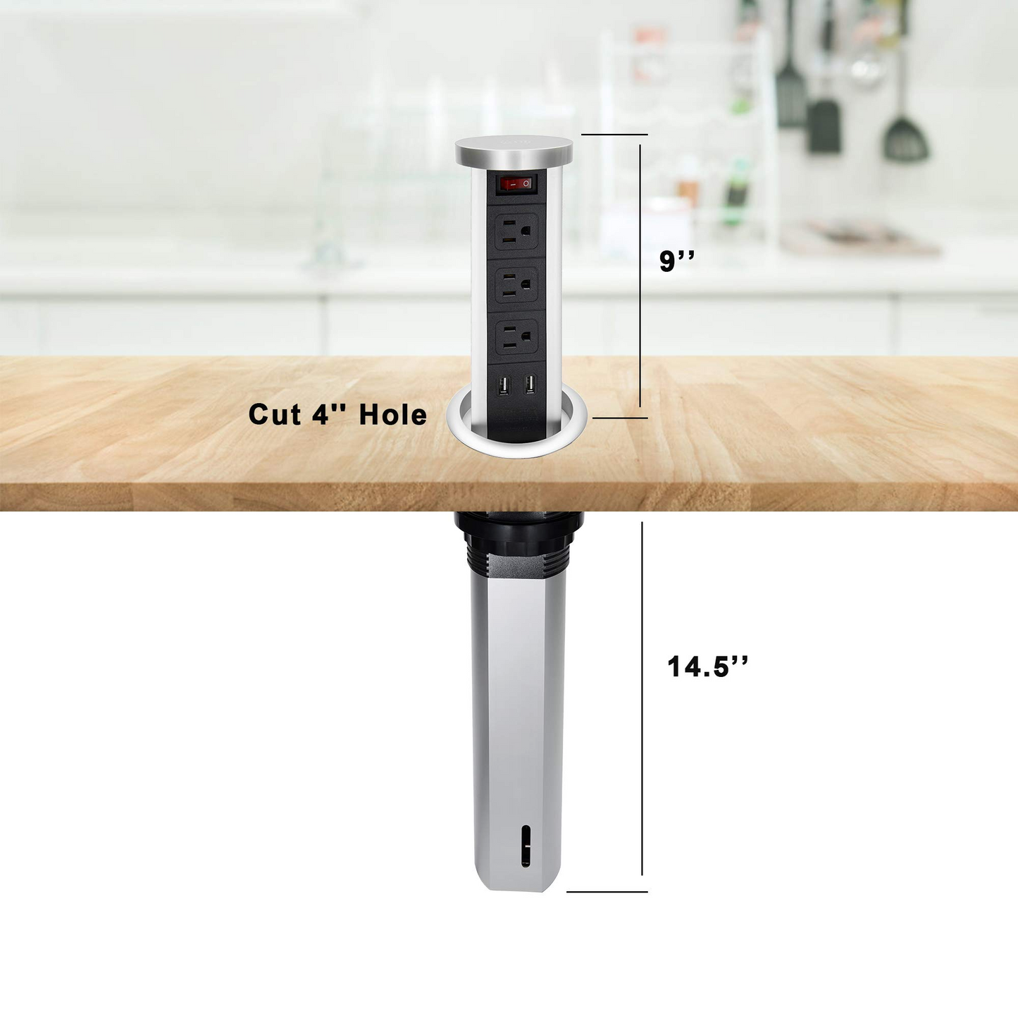 BTU Automatic Pop Up Power Strip 4.2AUSB