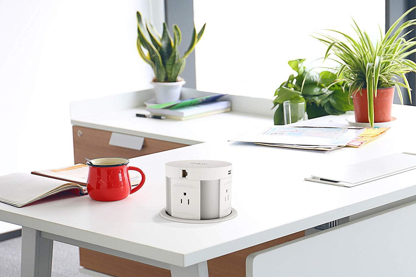 Automatic Pop Up Socket, Desk Retractable Recessed Power Strip, Pop Up Power Outlet with Wireless Charger