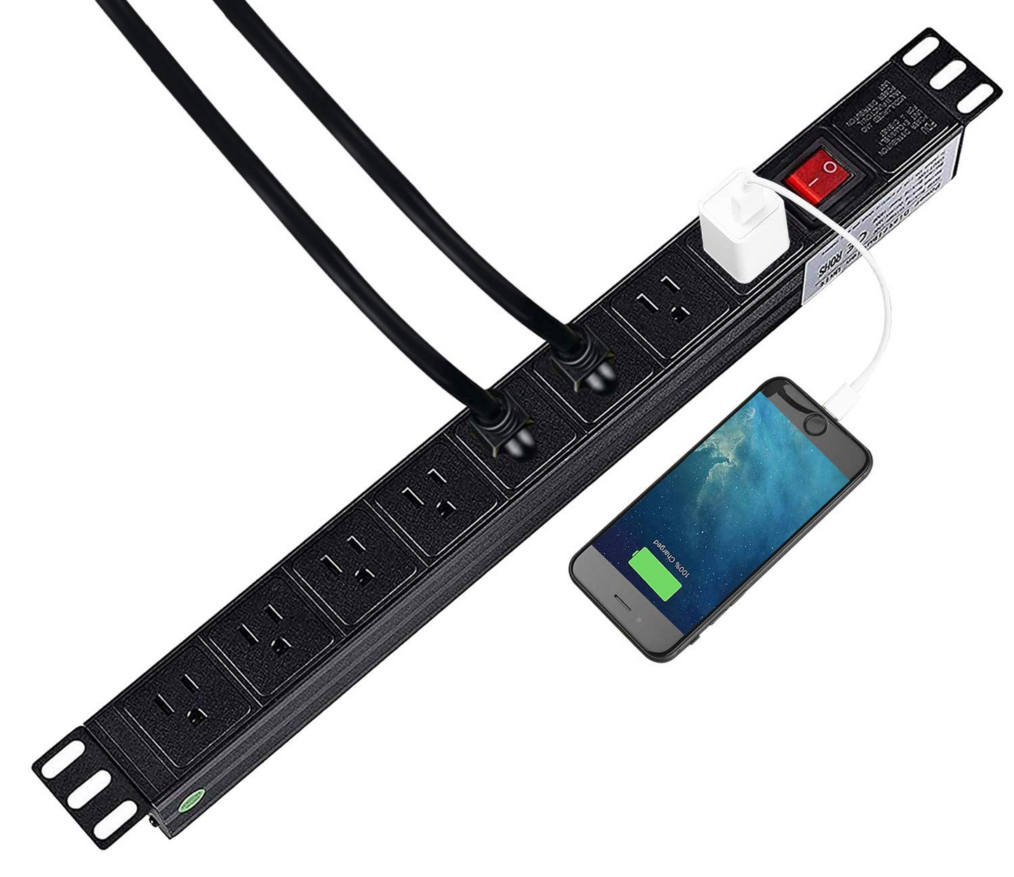 BTU Power Strip Surge Protector Rack-Mount PDU, 8 Right Angle Outlets Wide-Spaced, 15A/125V, 6ft Cord, Black