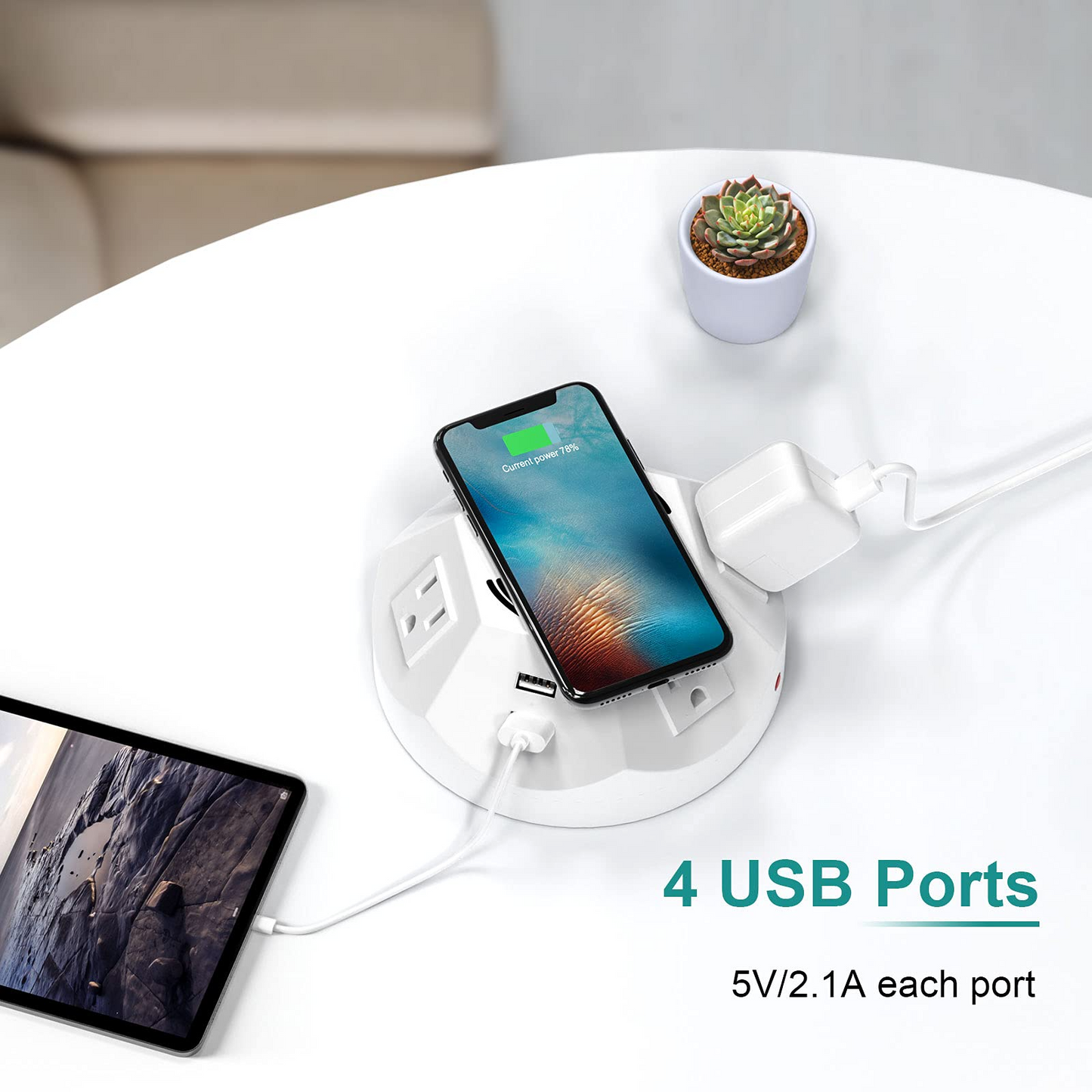 Power Strip Tower BTU Surge Protector Power Strip 4 AC Outlet with 4 USB Ports Charging Station 6.56 FT Extension Cord for PC Tablet Computer Office Dorm Room Home