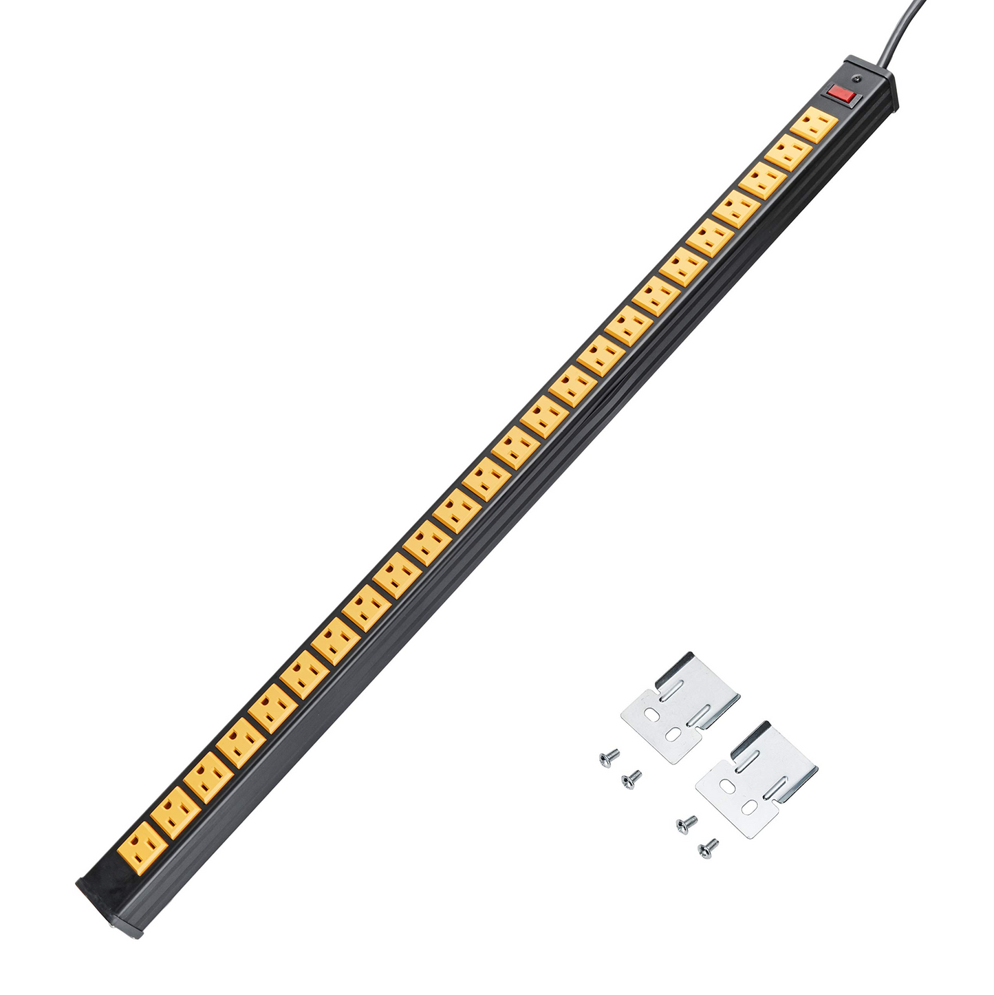 BTU Rack Mount Power Outlet Surge Protector Power Strip 24 Outlet Heavy Duty Multi Plug Outlet Aluminum Socket with Smart Circuit Breaker and 10 Ft Long Cord (Yellow)