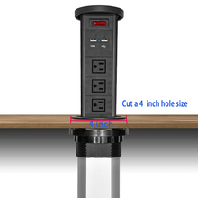 Load image into Gallery viewer, Automatic Raising Pop up Outlet Retractable Hidden Recessed Surge Protector Power Strip 3 AC Plug Power Socket and 2 USB Ports with Wireless Charging Stations for Kitchen Conference Table
