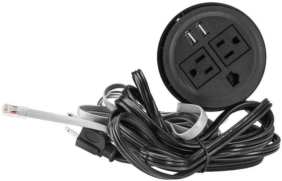 Desktop Hidden Power Grommet with 2 Power Socket & 2 USB Charging Ports