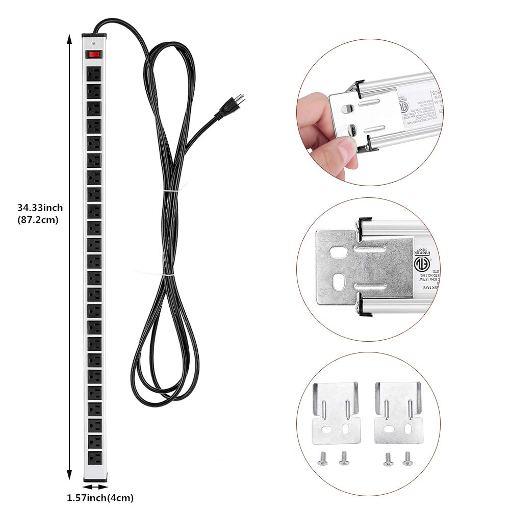 long Power Strip 24 Outlet Heavy Duty Multi Plug Outlet Aluminum Socket