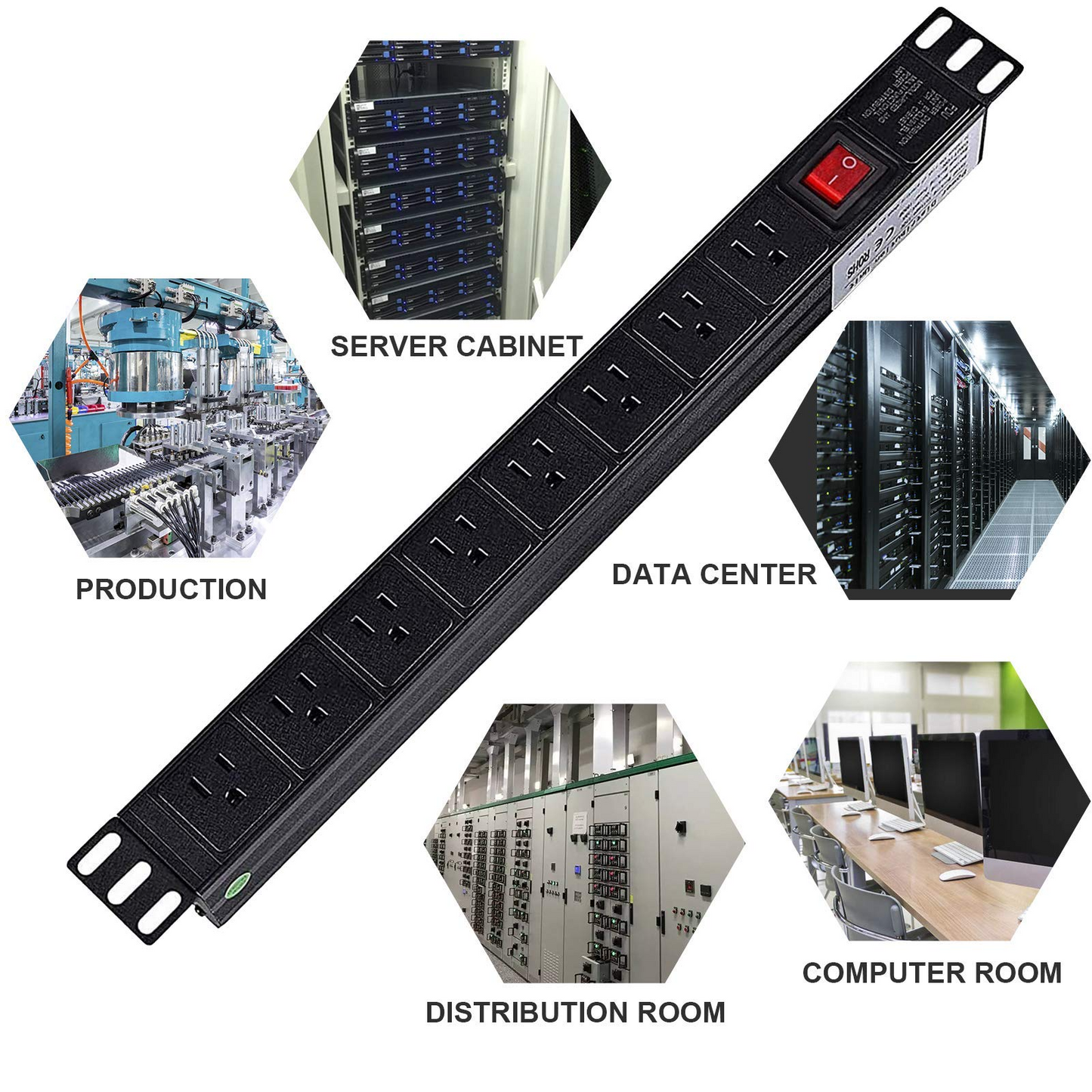 BTU Power Strip Surge Protector Rack-Mount PDU, 8 Right Angle Outlets Wide-Spaced, 15A/125V, 6ft Cord, Black