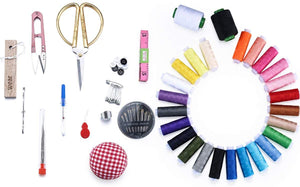 BTU Sewing Kit Box Basket, Wooden Hand Home Sewing Repair Tool Kit, Beginner Universal Sew Kit Accessories for Women, Men, Adults, Kids