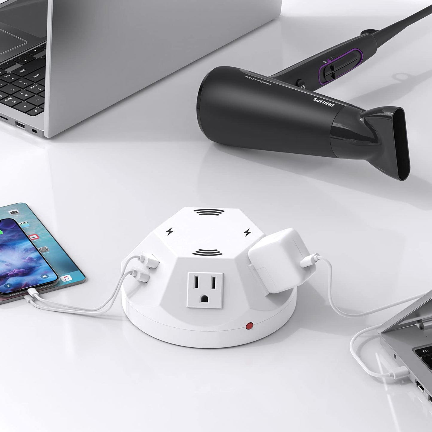 Power Strip Tower BTU Surge Protector Power Strip 4 AC Outlet with 4 USB Ports Charging Station 6.56 FT Extension Cord for PC Tablet Computer Office Dorm Room Home