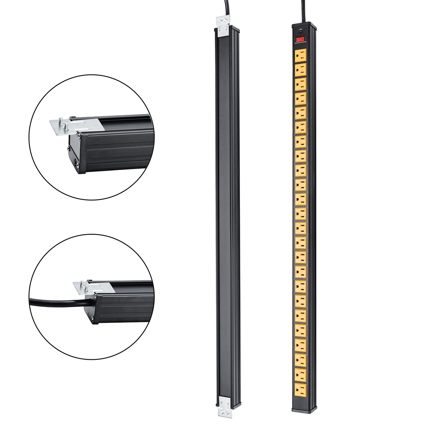BTU Rack Mount Power Outlet Surge Protector Power Strip 24 Outlet Heavy Duty Multi Plug Outlet Aluminum Socket with Smart Circuit Breaker and 10 Ft Long Cord (Yellow)