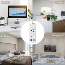Load image into Gallery viewer, Power Strip with USB, BTU Surge Protector Power Strip with 4 USB Ports &amp; 6 Outlet (3 Side), 5FT Extension Power Cord, ETL Listed, White