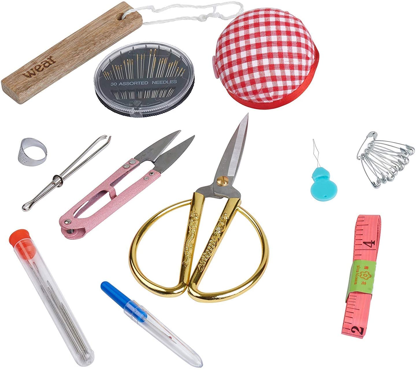 BTU Sewing Kit Box Basket, Wooden Hand Home Sewing Repair Tool Kit, Beginner Universal Sew Kit Accessories for Women, Men, Adults, Kids