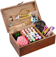 Load image into Gallery viewer, BTU Sewing Kit Box Basket, Wooden Hand Home Sewing Repair Tool Kit, Beginner Universal Sew Kit Accessories for Women, Men, Adults, Kids