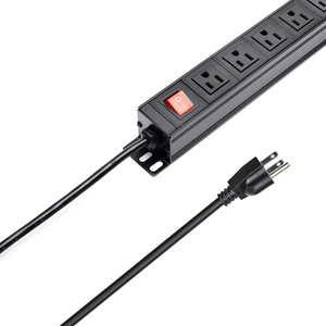 BTU 6 Outlet Power Strip Surge Protector, Metal Rack Mount PDU Power Outlet with Switch, 6ft Long Extension Cord Heavy Duty Wall Mount Power Socket for Office Home Workshop, 15A/125V, Black
