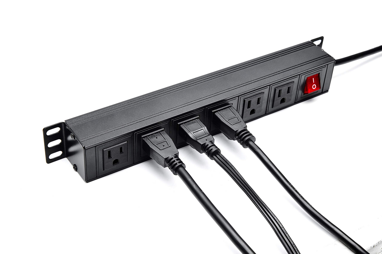 BTU 6 Outlet Power Strip Surge Protector, Metal Rack Mount PDU Power Outlet with Switch, 6ft Long Extension Cord Heavy Duty Wall Mount Power Socket for Office Home Workshop, 15A/125V, Black