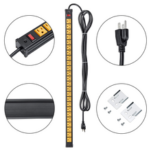 将图片加载到图库查看器，BTU Rack Mount Power Outlet Surge Protector Power Strip 24 Outlet Heavy Duty Multi Plug Outlet Aluminum Socket with Smart Circuit Breaker and 10 Ft Long Cord (Yellow)